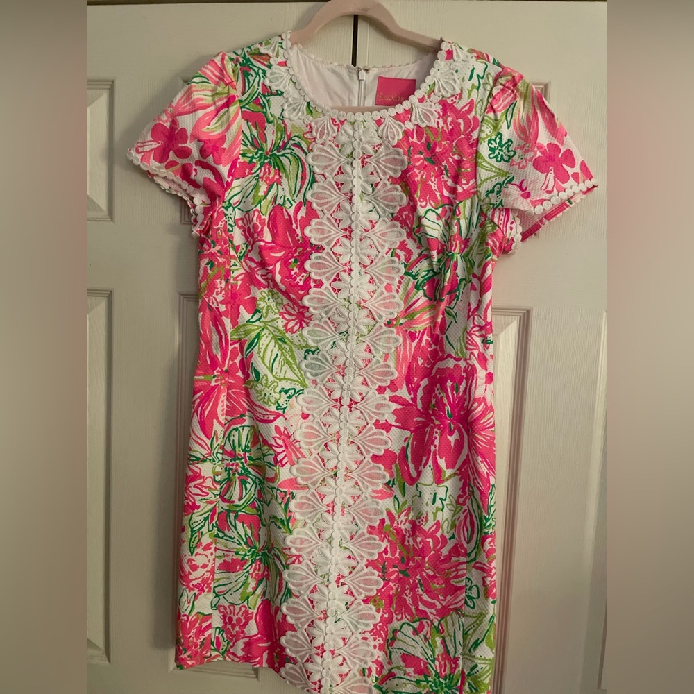 Lilly Pulitzer Pink Floral Mini Dress with Green Accents Kentucky Derby Ready - Picture 3 of 11